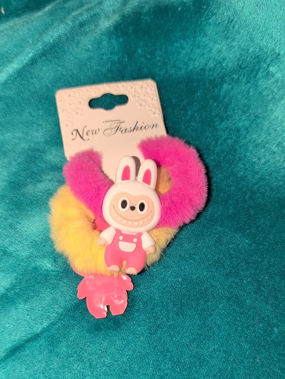 Plush Pink & Yellow Character Ponytail Holder Set for Kids New